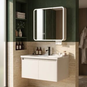 Meuble de Salle de Bain Suspendu avec Miroir LED Intelligent (Plusieurs Tailles)