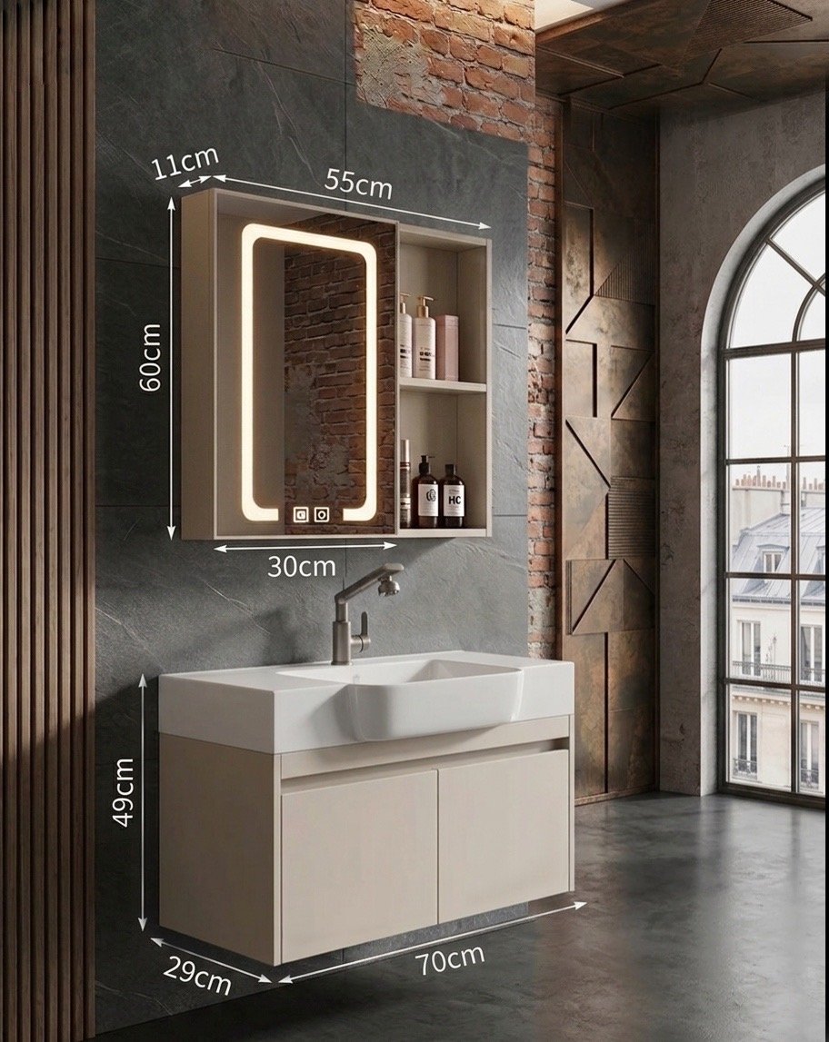 Meuble de Salle de Bain Suspendu “L’Industriel” – Design Gain de Place & Miroir LED Intelligent - Image 2