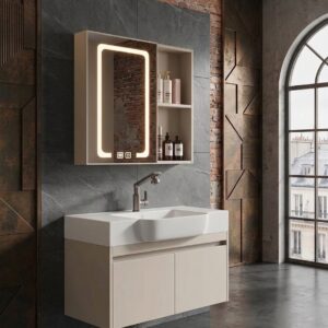 Meuble de Salle de Bain Suspendu “L’Industriel” – Design Gain de Place & Miroir LED Intelligent