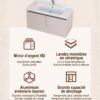 Pack Ensemble Meuble de Salle de Bain Suspendu avec Grande Armoire de Toilette Miroir Coulissant et Étagères Ouvertes - 110 cm (Couleur Café au Lait / Nude)