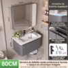 Ensemble Meuble de Salle de Bain Suspendu 80 cm Gris avec Armoire de Toilette Ronde Entièrement Fermée et Vasque en Céramique Intégrée