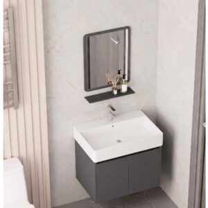 Ensemble Meuble Vasque Suspendu en Aluminium Nid d'Abeille (Modèle 2031) - Gris Foncé avec Miroir et Étagère