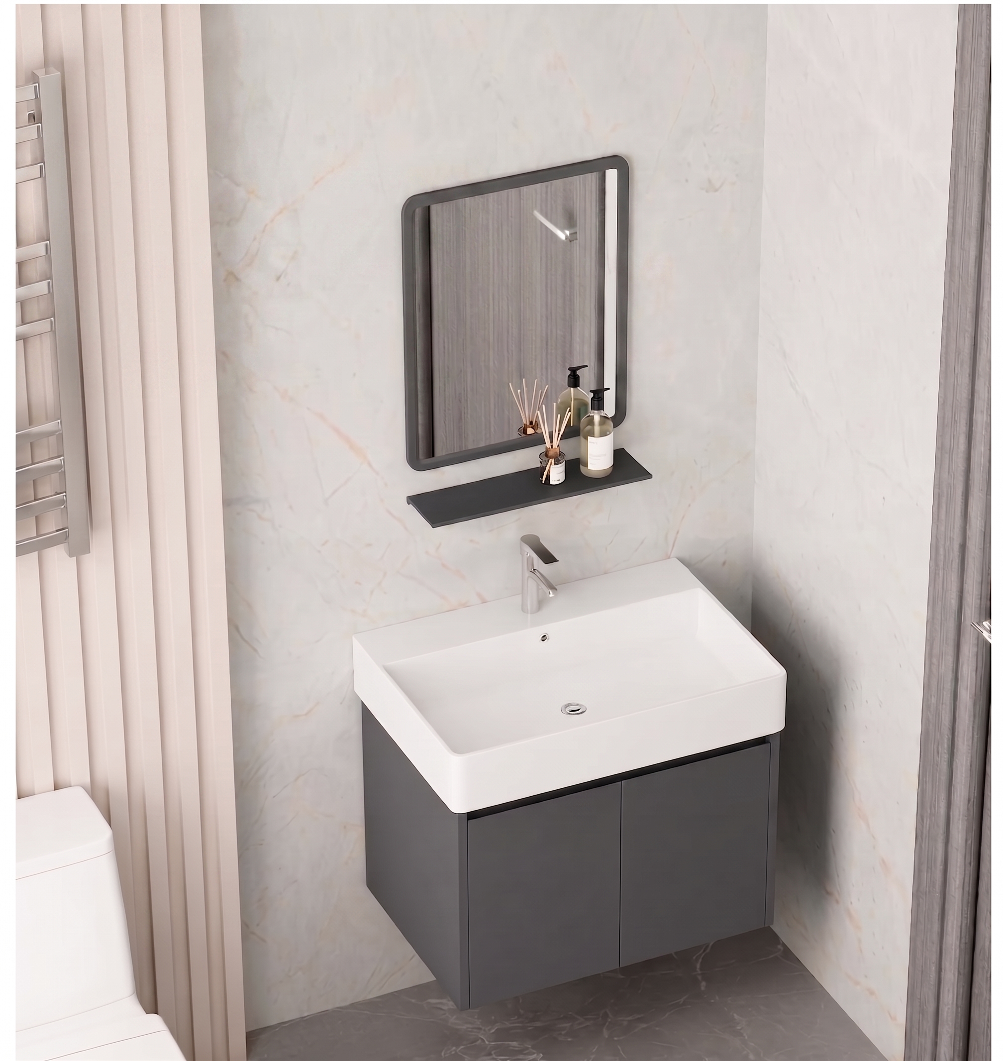 Ensemble Meuble Vasque Suspendu en Aluminium Nid d'Abeille (Modèle 2031) - Gris Foncé avec Miroir et Étagère