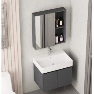 Ensemble Meuble Vasque Suspendu avec Armoire de Toilette (Modèle 2031) - Aluminium Nid d'Abeille Gris Foncé
