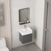 Ensemble Lave-Mains Suspendu Compact 2031 (40x30 cm) - Gris Foncé avec Miroir et Étagère