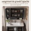 Ensemble Meuble de Salle de Bain Suspendu 70 cm Gris avec Armoire Miroir Intelligente Entièrement Fermée et Vasque en Céramique Intégrée