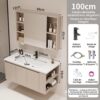 Pack Ensemble Meuble de Salle de Bain Suspendu 100 cm avec Vasque en Céramique Intégrée et Armoire de Toilette Standard avec Rangement