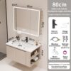 Pack Ensemble Meuble de Salle de Bain Suspendu 80 cm avec Vasque Intégrée en Céramique et Armoire de Toilette Intelligente à Angles Arrondis