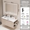 Pack Ensemble Meuble de Salle de Bain Suspendu 100 cm avec Vasque Intégrée en Céramique et Armoire de Toilette Intelligente (Coins Arrondis)