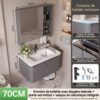 Ensemble Meuble de Salle de Bain Suspendu 70 cm Gris avec Armoire de Toilette (Étagère et Porte-serviettes) et Vasque en Céramique Intégrée