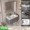 Ensemble Meuble de Salle de Bain Suspendu 70 cm Gris avec Meuble-Miroir Entièrement Scellé à Angles Arrondis et Vasque en Céramique Monobloc