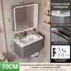 Ensemble Meuble de Salle de Bain Suspendu 70 cm Gris avec Armoire Miroir Intelligente Entièrement Fermée et Vasque en Céramique Intégrée
