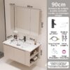 Pack Ensemble Meuble de Salle de Bain Suspendu 90 cm avec Lavabo en Céramique Intégré et Armoire de Toilette à Coins Arrondis