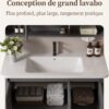 Ensemble Meuble de Salle de Bain Suspendu 70 cm Gris avec Armoire Miroir Intelligente Entièrement Fermée et Vasque en Céramique Intégrée