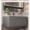 Ensemble Meuble de Salle de Bain Suspendu 70 cm Gris avec Armoire Miroir Intelligente Entièrement Fermée et Vasque en Céramique Intégrée