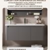 Ensemble Meuble de Salle de Bain Suspendu 70 cm Gris avec Armoire Miroir Intelligente Entièrement Fermée et Vasque en Céramique Intégrée