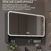 Ensemble Meuble de Salle de Bain Suspendu 70 cm Gris avec Armoire Miroir Intelligente Entièrement Fermée et Vasque en Céramique Intégrée
