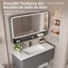 Ensemble Meuble de Salle de Bain Suspendu 70 cm Gris avec Armoire Miroir Intelligente Entièrement Fermée et Vasque en Céramique Intégrée