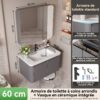 Ensemble Meuble de Salle de Bain Suspendu 60 cm Gris avec Armoire de Toilette à Coins Arrondis et Vasque en Céramique Intégrée