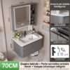 Ensemble Meuble de Salle de Bain Suspendu 70 cm Gris avec Armoire de Toilette Intelligente (Étagère et Porte-serviettes) et Vasque en Céramique Intégrée