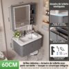 Ensemble Meuble de Salle de Bain Suspendu 60 cm Gris avec Armoire de Toilette Intelligente et Vasque en Céramique Intégrée