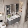 Ensemble Meuble de Salle de Bain Suspendu 60 cm Gris avec Armoire de Toilette Intelligente et Vasque en Céramique Intégrée
