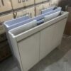 Pack Ensemble Meuble de Salle de Bain Suspendu Ultra-Compact à Portes Coulissantes avec Miroir et Étagère - Modèle 01 (Kaki)