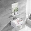 Ensemble Lave-Mains Suspendu Compact 51 cm Blanc avec Miroir, Étagère et Porte-Serviette