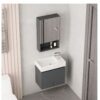 Ensemble Lave-Mains Suspendu Compact 50 cm (Modèle 2031) - Gris Foncé avec Armoire de Toilette
