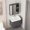 Ensemble Meuble Vasque Suspendu 60 cm (Modèle 2031) - Gris Foncé avec Armoire de Toilette et Étagères