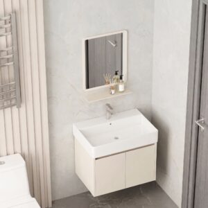 Ensemble Meuble de Salle de Bain Suspendu avec Lavabo et Miroir - Modèle 2032 (Kaki)
