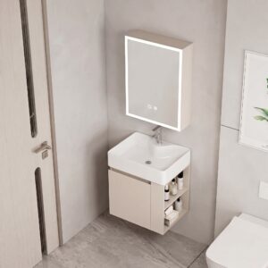 Ensemble Meuble de Salle de Bain Suspendu avec Armoire Miroir LED - Modèle 2032 (Kaki)