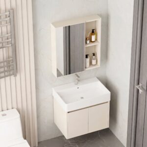 Ensemble Meuble de Salle de Bain Suspendu avec Armoire de Toilette et Lavabo - Modèle 2032 (Kaki)