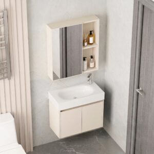 Ensemble Meuble de Salle de Bain Suspendu avec Armoire à Glace - Modèle 2032 (Kaki)
