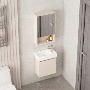 Ensemble Meuble Lave-Mains Suspendu Ultra-Compact avec Armoire de Toilette - Modèle 2032 (Kaki)