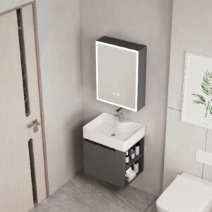 Ensemble Meuble de Salle de Bain Suspendu avec Armoire Miroir LED - Modèle 2031 (Gris Foncé)
