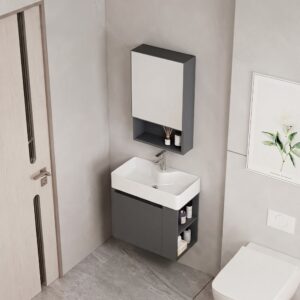 Ensemble Meuble de Salle de Bain Suspendu Compact avec Armoire Miroir - Modèle 2031 (Gris Foncé)