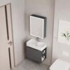 Ensemble Meuble de Salle de Bain Suspendu Compact avec Armoire de Toilette Miroir LED - Modèle 2031 (Gris Foncé)