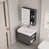 Ensemble Meuble de Salle de Bain Suspendu avec Armoire Miroir LED et Étagères Ouvertes - Modèle 2031 (Gris Foncé)