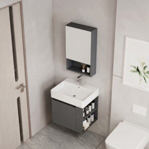Ensemble Meuble de Salle de Bain Suspendu Compact avec Armoire de Toilette - Modèle 2031 (Gris Foncé)