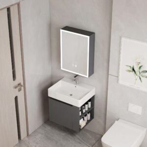 Ensemble Meuble de Salle de Bain Suspendu avec Armoire Miroir LED - Modèle 2031 (Gris Foncé)