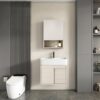 Pack Ensemble Meuble de Salle de Bain Suspendu à Portes Coulissantes avec Armoire de Toilette - Modèle 01 (Kaki)