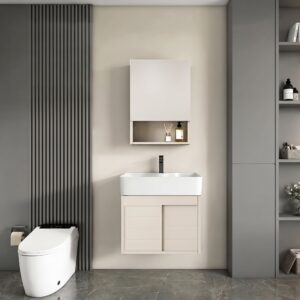 Ensemble Meuble de Salle de Bain Suspendu à Portes Coulissantes avec Armoire de Toilette - Modèle 01 (Kaki)