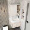Pack Ensemble Meuble de Salle de Bain Suspendu Compact à Portes Coulissantes avec Armoire de Toilette - Modèle 01 (Beige)