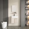 Pack Ensemble Meuble de Salle de Bain Suspendu Ultra-Compact à Portes Coulissantes avec Miroir et Étagère - Modèle 01 (Kaki)