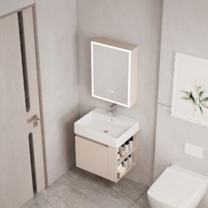 Ensemble Meuble de Salle de Bain Suspendu avec Armoire Miroir LED - Modèle 2032 (Kaki)
