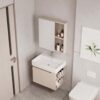 Pack Ensemble Meuble de Salle de Bain Suspendu avec Armoire à Miroir et Étagères Ouvertes - Modèle 2032 (Kaki)