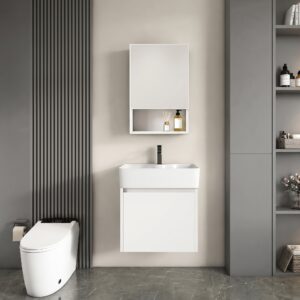 Ensemble Meuble de Salle de Bain Suspendu Minimaliste avec Armoire à Miroir - Modèle 2034 (Blanc)