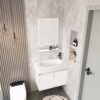 Pack Ensemble Meuble de Salle de Bain Suspendu avec Miroir et Étagère Murale - Modèle 2034 (Blanc)