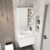 Pack Ensemble Meuble de Salle de Bain Suspendu avec Armoire à Miroir et Étagères - Modèle 2034 (Blanc)